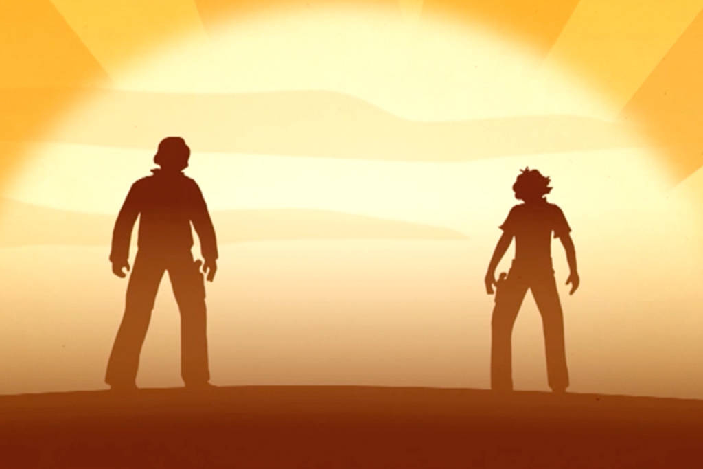 An animation of Jack Nicklaus and Tom Watson in Duel in the Sun